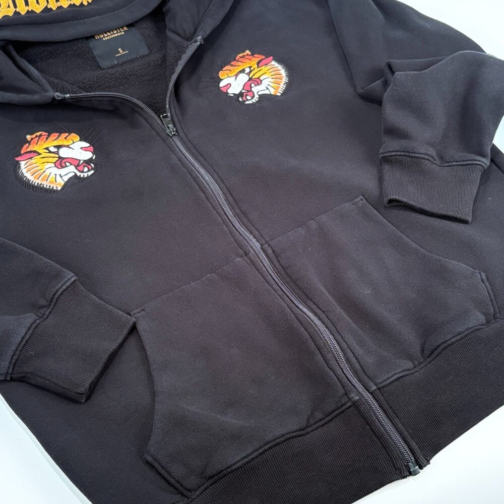 Y2K Hollister Hoodie Mens S Black Skater Street Grunge Hooded Sweatshirt Punk 90 - Picture 4 of 9